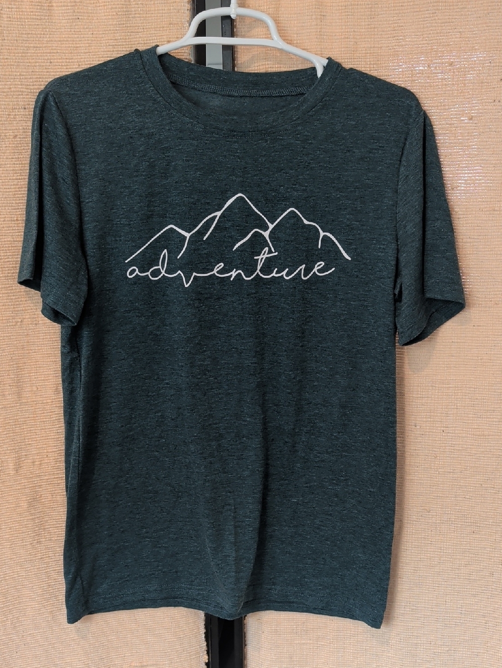 Amazon Women's Short Sleeve Graphic Tee - Dark Heather Green with White Print